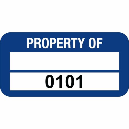 LUSTRE-CAL VOID Label PROPERTY OF Dark Blue 1.50in x 0.75in  1 Blank Pad & Serialized 0101-0200, 100PK 253774Vo2Bd0101